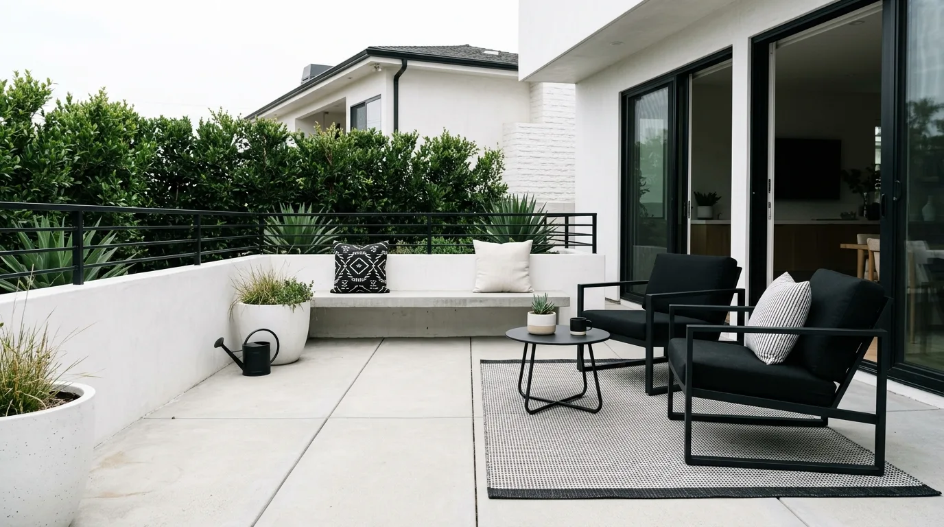 Concrete Patio with Black and White Theme